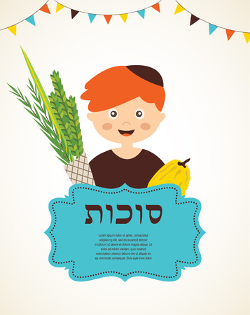 boy holding the Four  species. sukkot in Hebrewのイラスト素材