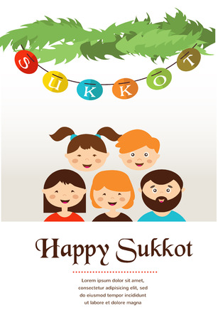 family in the sukkah  . sukkot Jewish holidayのイラスト素材