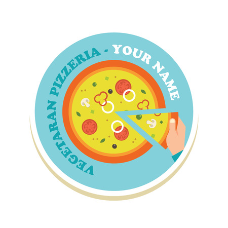 pizza icon for a italian restaurant pzzeria. hand holding pizza sliceのイラスト素材