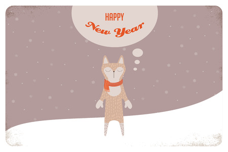 Christmas card of winter cat or a fox with scarf. illustrationのイラスト素材