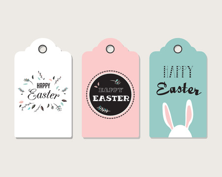 Easter tags, labels with cute  bunny and flowersのイラスト素材