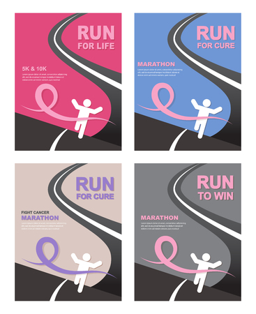 Sport people with Running  Pink Ribbon, Breast Cancer Awareness at the fish lineのイラスト素材