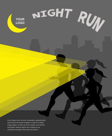 Running marathon, people run, colorful poster  design. Night runのイラスト素材