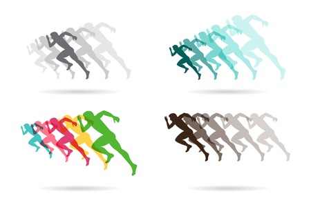 Artistic stylized running men in motion. vector illustrationのイラスト素材