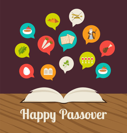 passover hagadah with traditional icons. happy pesachのイラスト素材