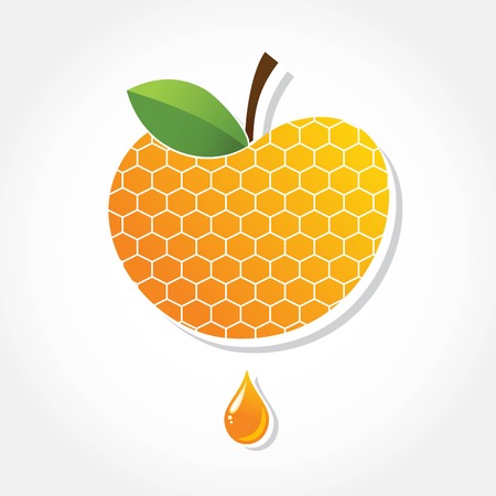 Apple icon with honey background. greeting card for Jewish holiday Rosh Hashana. illustrationのイラスト素材