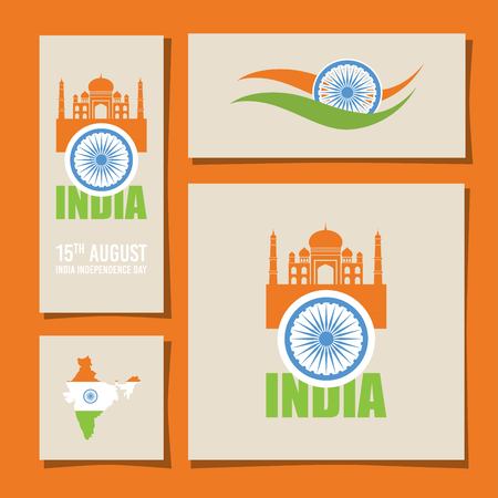 abstract flags for Indian independence day. card designs and brochuresのイラスト素材