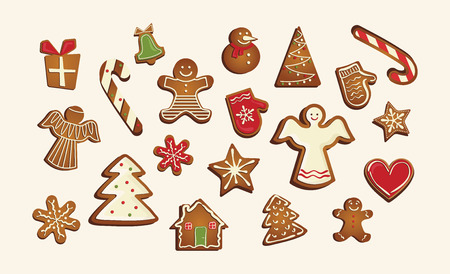 Vector Christmas set of cute gingerbread cookies. vector illustrationのイラスト素材