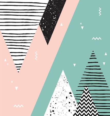 Abstract geometric Scandinavian style pattern with mountains, trees and triangles. vector illustrationのイラスト素材