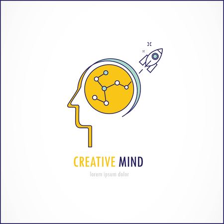 Thin line flat design vector illustration for creativity, inspiration, and innovation. Idea launch logo.のイラスト素材