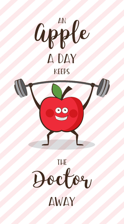 poster of happy apple exercise ad heavy lifting. Healthy lifestyle motivation posterのイラスト素材