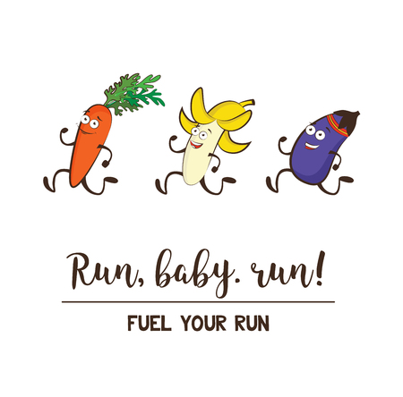 Funny fruits and vegetables. Eating healthy and fitness.のイラスト素材