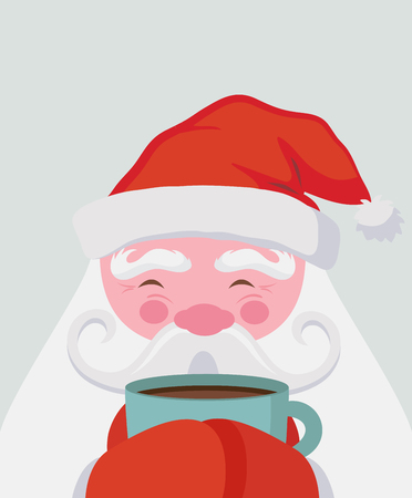 Santa drinking a hot drink and warm himself. Vector christmas illustrationのイラスト素材