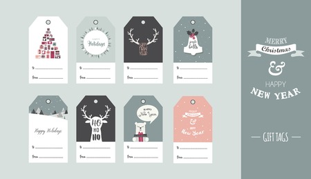 Christmas gift tag set in retro style . vector illustrationのイラスト素材