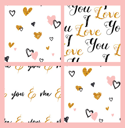 hand-drawn seamless doodle pattern with hearts . banner template. seamless pattern collection vector illustrationのイラスト素材