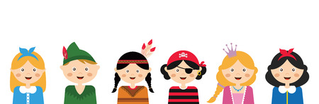 kids wearing different costumes. professions, animals and princesses . vector illustrationのイラスト素材