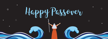 Moses separate sea for Passover holiday over night background, flat design vector illustration.のイラスト素材