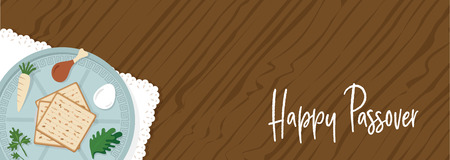 Traditional passover table for Passover dinner with passover plate. vector illustration template banner design.のイラスト素材