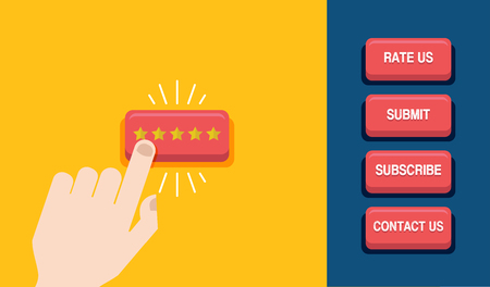 Hand press the star button. Customer review concept.のイラスト素材