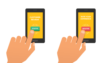 Customer review concept. Hand press the rating button.のイラスト素材