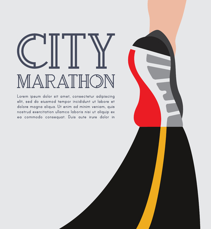 city running marathon. athlete runner feet running on road closeup. Vector illustration.のイラスト素材