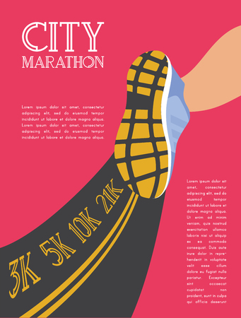 city running marathon. athlete runner feet running on road closeup. Vector illustration.のイラスト素材