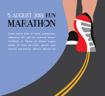 Athlete runner feet running on road closeup on shoe. woman fitness sunrise jog workout wellness concept. Vector illustration.のイラスト素材