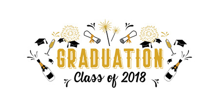 Graduation class of 2018 greeting card and invitation template vector party invitation.のイラスト素材