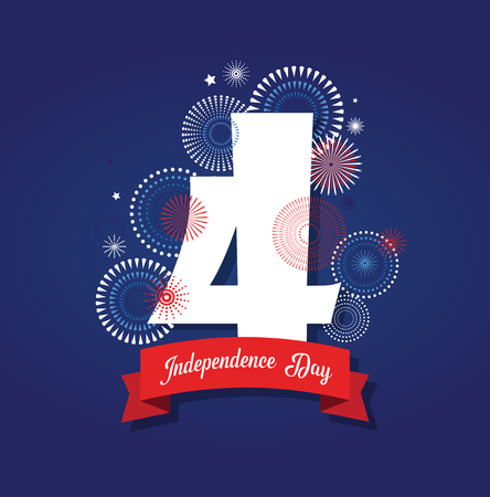 Happy USA Independence Day 4 th July. Greeting card and poster Design. number 4 on firework night background. vctor illustrationのイラスト素材
