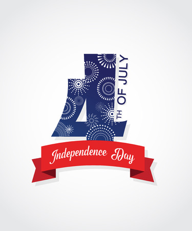 Happy USA Independence Day 4 th July. Greeting card and poster Design. number 4 on firework night background. vctor illustrationのイラスト素材