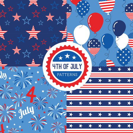 Vector pattern set. National colors of the United States. American flag,stars and stripes. Use for celebration of independence day, party decoration,surface texture.happy 4th of July.のイラスト素材