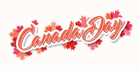 Happy Canada Day poster. 1st july. Vector illustration greeting card. Canada Maple leaves on white backgroundのイラスト素材