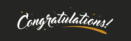 Congrats, Congratulations banner with glitter decoration. Handwritten modern brush lettering dark background. Vector Illustration for greetingのイラスト素材