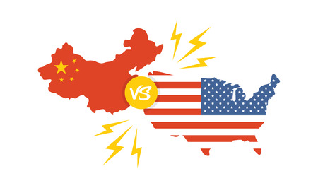 trade war, America China tariff business global exchange international. USA versus Chinaのイラスト素材