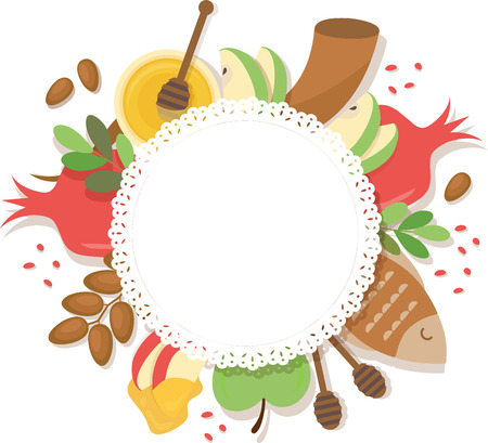 symbols of Jewish holiday Rosh Hashana , New Year. vector template with place for your textのイラスト素材