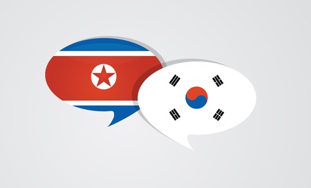 South and North Korea flags on glossy speech bubble. Korea relations, cooperation strategy, peace process.のイラスト素材
