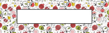 greeting banner with symbols of Jewish holiday Rosh Hashana , New Year. with white frame for place for your text. vector illustration template vector illustration designのイラスト素材