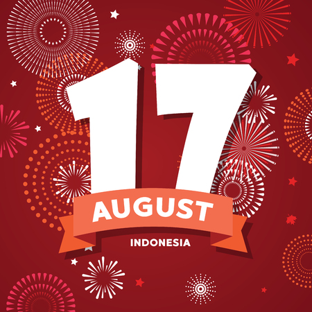 17 of August on firework background. poster for celebrate the national day of Indonesia. Happy independence day card.のイラスト素材