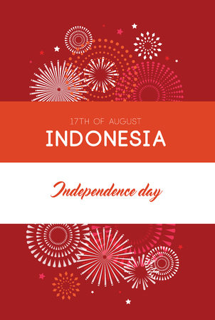 17 of August on firework background. poster for celebrate the national day of Indonesia. Happy independence day card.のイラスト素材