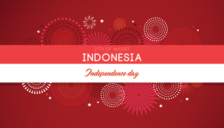 17 of August on firework background. poster for celebrate the national day of Indonesia. Happy independence day card.のイラスト素材