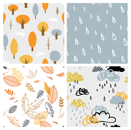 Autumn seasonal seamless retro style pattern set. Perfect for wallpaper, gift paper, pattern fills, web page background, autumn greeting cards. fall vector illustrationのイラスト素材