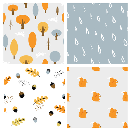 Autumn seasonal seamless retro style pattern set. Perfect for wallpaper, gift paper, pattern fills, web page background, autumn greeting cards. fall vector illustrationのイラスト素材