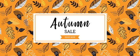 Autumn sale background banner with leaves for shopping sale or promo poster and frame leaflet or web banner. Vector illustrationのイラスト素材