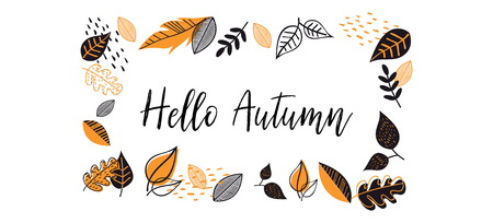 Fall, Autumn season vector illustration, banner, background hello autumn bannerのイラスト素材