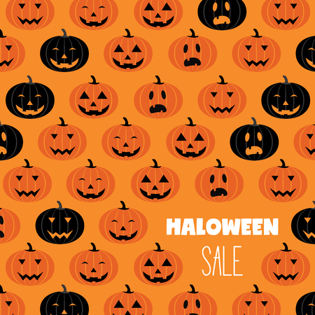 Halloween scary pumpkins pattern sale poster. Great for voucher, offer, coupon, holiday sale. vector illustrationの写真素材
