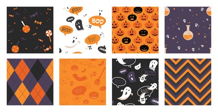 Set of Halloween seamless pattern set for poster, card, banner or background for Trick or Treat Halloween Party. vector illustrationの写真素材