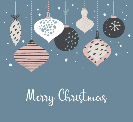 Christmas poster and card template with Retro Christmas balls in pastel colors. merry christmas illustrationの写真素材