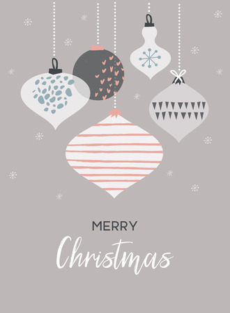 Christmas poster and card template with Retro Christmas balls in pastel colors. merry christmas illustrationの写真素材
