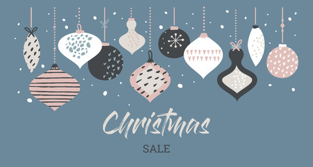 Christmas sale banner template typography with christmas balls, for sale flyers, poster, web banner and greeting card. vector illustrationの写真素材