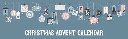 abstract printable tags collection for Christmas, New Year. Advent calendar. Vector illustration. Merry Holidaysのイラスト素材